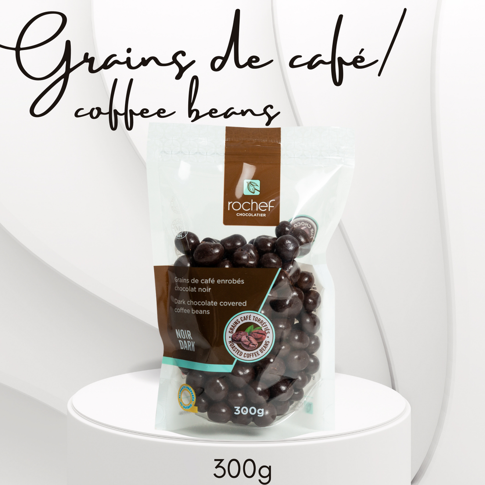 Dark chocolate covered coffee beans